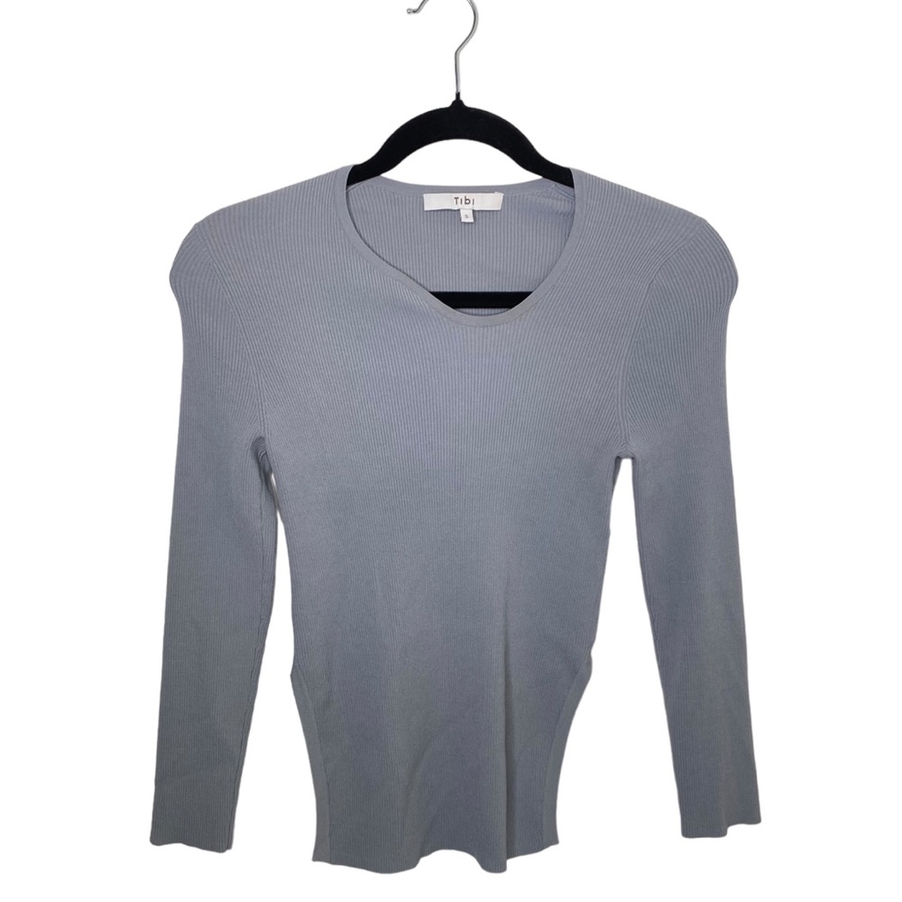 Tibi Giselle Rib Knit Pullover Top Gray